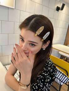 1PC/4 Pairs Of Women's Fashionable Acetate Fiber Hair Clips, Suitable For Bangs, Broken Hair On The Forehead, Side Hair, And Duckbill Shaped Hair Clips On The Back Of The Head, Hair Accessories - Multicolor - View 7