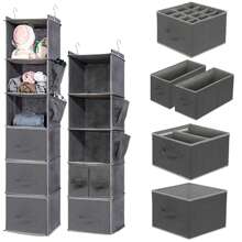 1pc Multi-Layer Wall Hanging Storage Bag, Organizer Pocket For Clothing, Accessories & Household Items, Closet Hanging Wardrobe Rack With Drawers, Grey