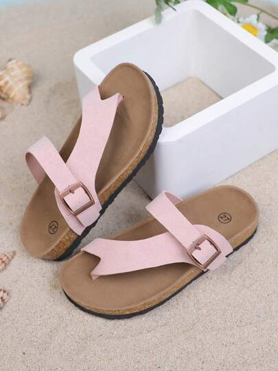 1 Pair New Summer Children Fashion Thong Sandals, Elegant Thong Buckle Design, Suitable For Girls Outdoor, Holiday, Travel, Beach