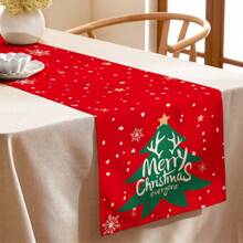 1pc Christmas Pattern Leaf Print Decorative Table Runner, Suitable For Holidays, Parties, Birthdays, Dinners, Kitchen, Dining Room, Year-Round Home Decor, Household Textile Table Runner