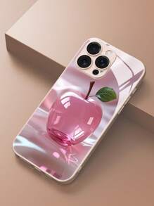 3D 1pc Pink Crystal Apple Design Fashion Personalized Metallic Coating Tempered Glass Material With Built-In Lens Film Shockproof Anti-Fingerprint TPU Full Edge Soft Phone Case Compatible With Apple 16/16 Plus/16 Pro/16 Pro Max