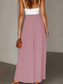 Women's Casual Solid Color Wide Leg Pocket Pants