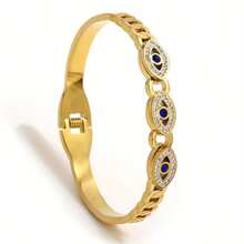 [Stainless Steel Evil's Eye Bangle] Stainless Steel Evil's Eye Pattern Bangle, Lucky Rhinestones Cuff Bracelet For Men Women, Fashion Jewelry