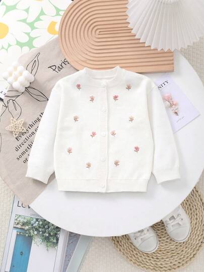 Baby Girl Floral Embroidery Knit Cardigan