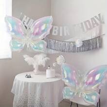 2pcs Ombre Transparent Butterfly Aluminum Foil Balloons, No Power Needed, Birthday Party Decoration, Anniversary Atmosphere Decor, Wall & Outdoor Wreath Decoration