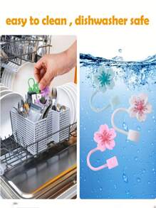 2pcs Cherry Blossom Design Silicone Straw Sleeve & Dust Cover, Fit 10mm/0.4 Inch Straws