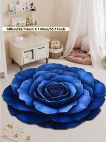 1pc Blue Rose Floral Element Area Rug, 3D Visual Enlargement, Machine Washable & Dirt-Resistant; Living Room Rug, Bedroom Rug, Entryway Rug, Kitchen Rug, Bathroom Rug, Gaming Room Rug, Study Room Rug, Home Decor