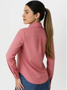 Women's Shirt Collar Long Sleeve Light Fabric Plain - Maxma 2019 Simple Casual Elegant Polyester Button - 乾枯玫瑰色 - 查看 2