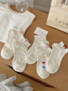 5 Pairs Women Short Casual Socks Fashion Cute Cartoon Pattern Spring/Summer Sweat Absorbing Breathable Casual Socks