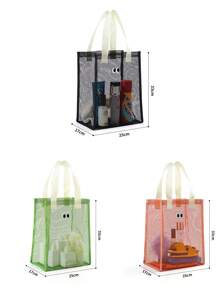 1pc Portable Mesh Beach Bag With Cutout Design And Faces - Lightweight Polyester Storage, Suitable For Beach, Swimming, Travel - Multi-Color, Swimwear, Playful Style, Sturdy Handle, Multifunctional Tote Bag, For Outdoor Enthusiasts