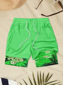 Men's Double Layer Beach Holiday Style Sports Swim Shorts