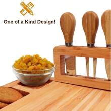 1 Set Large Cheese Board & Knife Set, 4PCS, Bamboo & Wood Cutting Board, Kitchen Cutting Board