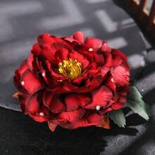 Bridal Chiffon Flower Hair Clip, Red Peony Fabric Hair Clip, Boho Beach Vacation Floral Hair Clip, Polyester Faux Flower Dance Performance Headpiece, Valentine's Day Party Dress Flower Brooch Claw Clips Hair Slide Hair Barrettes