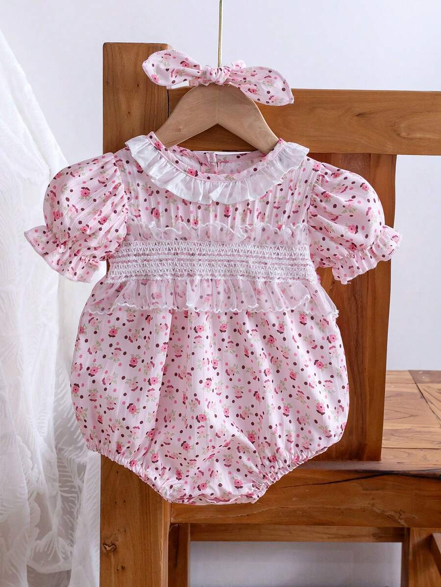 2pcs/Set Baby Girls Newborn Cute Bodysuit & Headband Summer Outfit