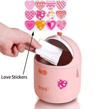 1PC Penguin Design Desktop Wastebasket With Lid, Mini Wastebasket, Small Wastebasket With Lid, Desktop Wastebasket, Plastic Desktop Wastebasket, Swivel Top Lid Design To Prevent Odor Leakage, Used For Storing Fruit Peels And Confetti On Desktop To Keep It Neat And Tidy, Suitable For Bathroom, Home Office Desk Decorations, Coffee Table, Office, Living Room, Study Room. Back To School
