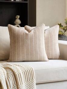 1pc Chenille Striped Jacquard Cushion Cover (No Insert), Fashionable Minimalist Modern Luxury Heavy Chenille Striped Jacquard Pillow Sham, Suitable For Daily Home, Sofa, Bed Decoration, All Seasons