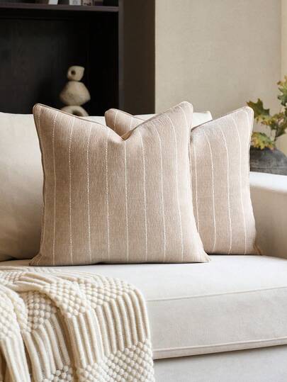 1 件雪尼尔条纹提花靠垫套（无枕芯），时尚简约现代奢华厚重雪尼尔条纹提花枕套，适合日常家居、沙发、床上装饰，四季皆宜