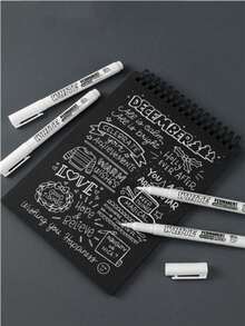 White Fine Tip Waterproof Painting And Graffiti Marker Pen, 1-2mm Fine 1pc Head White Marker Pen Quick-Drying Waterproof Paint Pen Tire Painting Touch-Up Pen Marking Pen, Non-Erasable Art Painting Graffiti Marker Pen, Suitable For Painting, Glass, Ceramics, Metal, Wood, French Nail Art Stroke, Random Style School Supplies, Back To School - Multicolor - View 6