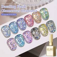 XEIJAYI XEJAYI 15ml 凝胶指甲油，UV LED 可卸甲胶，半永久，DIY 沙龙级美甲凝胶，适合春夏 - 銀色 - 查看 5