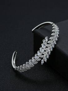 1 peça Pulseira elegante com folha de zircônia, bracelete com abertura, joia microincrustada, presente para mulheres, uso diário