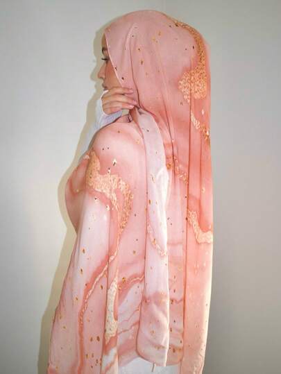 1件装女士围巾波西米亚水彩雪纺头巾，穆斯林日常佩戴头巾，秋季款