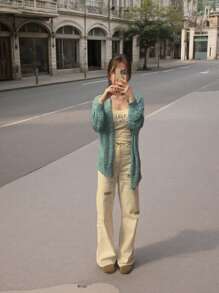 1 buc. Cardigan casual elegant, cu lună, brodat, șal chimono lung și transparent pentru plajă din dantelă pentru femei