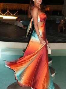 女士波西米亚渐变色长款连衣裙 - 优雅性感露背沙滩裙 | 夏季度假、蜜月、假日和拍照的理想之选 | 飘逸舒适，时尚度假连衣裙 - 彩色 - 查看 6