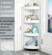 Estante Esquinero Triangular de 4 Niveles – Ahorra Espacio, Ideal para Baños, Cocinas y Sala, 80 cm de Alto x 18 cm de Lado, Plástico - Blanco - Ver 2