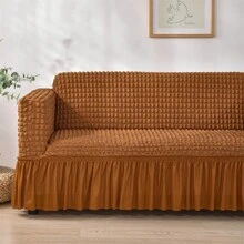 1pc Solid Color Bubble Chiffon Skirt Style Sofa Cover, Non-Slip Breathable Stretchy Sofa Slipcover, Dust-Proof Furniture Protector, Pet Friendly For Bedroom, Office, Living Room Decor