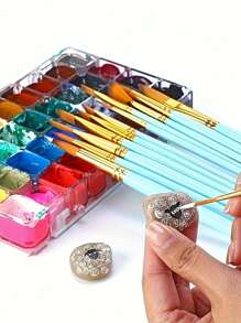 Soucolor Acrylic Paint Brush Set 20 Round Tip Artist Brushes For Acrylic Oil Watercolor Canvas Rock Body Face Nails Miniature Details Painting Supplies, Art Supplies, Back To School Supplies