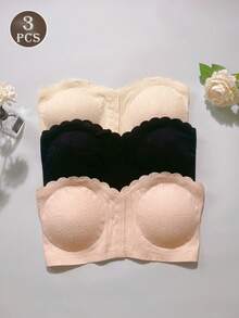 3pcs/Set Front Closure Seamless Backless Bras For Women, Non-Slip & Non-Falling, Beautiful Back Design, Underwire Bras - Multicolor - View 2