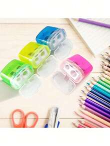 4pcs Manual Pencil Sharpeners With Lid, Handheld Dual Hole Sharpeners For Colored Pencils, Portable Sharpeners For Classroom, Office, Christmas Gift Ideas