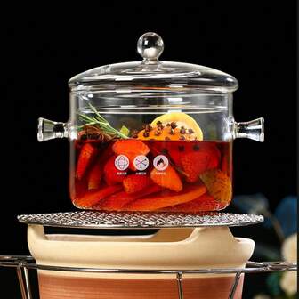 Glasgryta med flera kapaciteter, lock och dubbla handtag, transparent, värmebeständig, skål i högborosilikatglas, kokkärl i glas, glasgryta, perfekt val för pasta och soppa