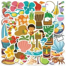 50/150 张夏季海滩度假贴纸套装，乙烯基材质，自粘式，适用于吉他放大器、行李箱、手机和平板电脑、水瓶、礼品包装、户外音乐节、啤酒节、巴黎夏季及其他场合。 - 彩色 - 查看 13