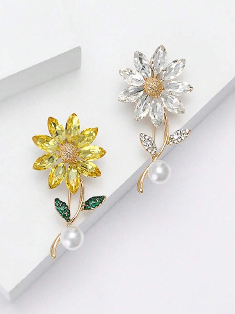 1 件水钻向日葵花束胸针 - 带金箔装饰 - 时尚配饰，适合休闲装、特殊场合、生日、周年纪念日、情人节礼物，适合女士背包、学校办公室配件、衬衫夹克珠宝、圣诞节万圣节衣服别针、有趣可爱的教师礼物 - 彩色 - 查看 1