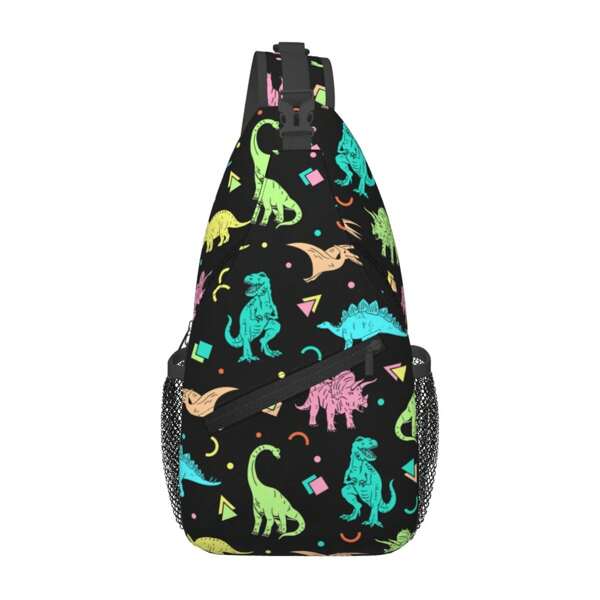 Large Colorful Dinosaur Print Crossbody Backpack - High-Quality Denim, Ideal For Travel, Hiking, Cycling & Shopping - Machine Washable, Outdoor Adventure Gear|Vibrant Backpack|Durable Zipper Closure, Backpacks For Travel