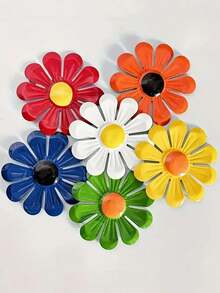 6 piezas/1 pieza Decoración de pared de girasol de metal vibrante, arte colgante de girasol de metal para jardín, pared, sala de estar, dormitorio, comedor, porche, patio, balcón, patio exterior y cerca, decoración floral colorida para el hogar y el jardín