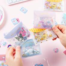 Sanrio 40pcs/Pack Cute Black Sticker Set, Including Hello Kitty, Pompompurin, And My Melody Cartoon Animal Paper Stickers, DIY Scrapbooking Decoration Materials With PVC Storage Bag