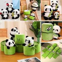 Soft Cute Panda Plush Doll In Bamboo Tube - Made Of Green Polyester Fiber, Multi-Positioning, Bamboo Tube - Ideal Gift For Christmas And New Year, Festival Toys With Playful Design, Soft Texture, Children's Birthday Gifts, Event Party Favors - 彩色 - 查看 3