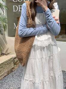 Straw Bag Shoulder Bag Tote Bag Large Capacity Suitable For Travel Beach Seaside - Brown - View 3