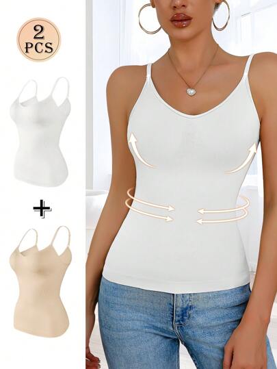 2pcs Women Seamless Waist And Abdomen Slimming Bodysuit, Low Back Tight Fit, Can Be Worn Underneath Or As Outerwear