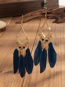 1pair European And American  Geometric Shape Chic Feather Earrings For Women Daily Wear - Classical - View 6
