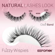 Eefofnn Natural Lashes Wispy False Eyelashes Cat Eye Lashes 8-14mm Thin Short Eyelashes Flared Clear Band Fake Lashes D-Curly Volume Strip Lashes Pestañas Postizas Naturales 7 Pairs Pack