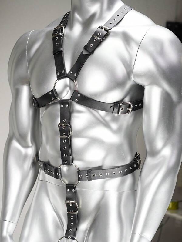 Men's Sexy Body Harness Strap, Suitable For Couples Date, Highlights Chest Muscles, Sexy Rivet Vest Waist Belt, Fashionable Body Vest, Adjustable Strap, Valentine's Day Party Accessory