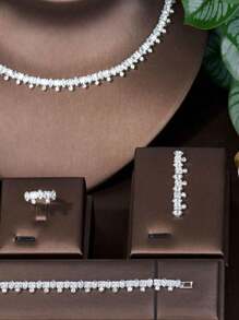 1 Set de joyas decorativas con circonita cúbica redonda de moda, adecuado como regalo de cumpleaños para mujer