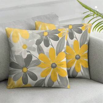 2 Pezzi di federe per cuscino moderni a girasole, 45x45cm, giallo e grigio, in morbido velluto, lavabili in lavatrice con cerniera, in poliestere, adatti per divano, patio, veranda, decorazione del soggiorno