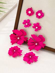1 Set de 4 pares de aretes colgantes vintage exagerados con decoración de perlas falsas y diseños florales y geométricos irregulares para mujeres