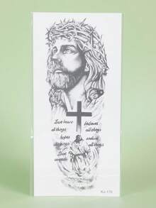 1Pc Fake Tattoo Temporary Tattoos Semi Permanent Tattoo Jesus Western Pattern Waterproof Sweatproof Last For 1-2 Weeks Realistic Herbal Juice Anti-Friction Non-Reflective Black For Woman And Men Tattoo Stickers For Arm, Chest - Black - View 6