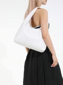 Bolso de hombro vintage de gran capacidad y color liso suave para mujer, versátil bolso bandolera con asa, bolso de hombro tipo hobo grande con capacidad, bolso bandolera casual de trabajo de gran capacidad