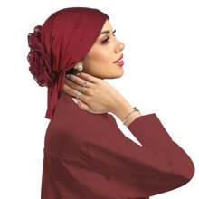 New Simple Solid Color Middle Eastern Malaysian Arabic Chiffon Large Floral Turban Head Wrap Scarf For Women